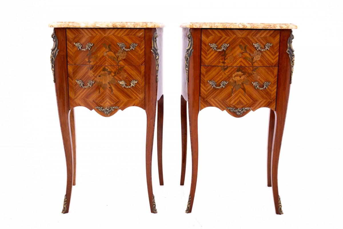 French Antique bedside tables with stone top, France, circa 1910. For Sale