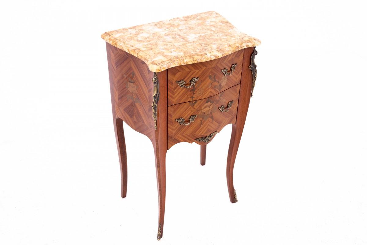 Walnut Antique bedside tables with stone top, France, circa 1910. For Sale
