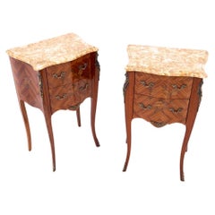 Antique bedside tables with stone top, France, circa 1910.