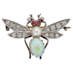 Antiguo Broche Abeja con Piedras Preciosas