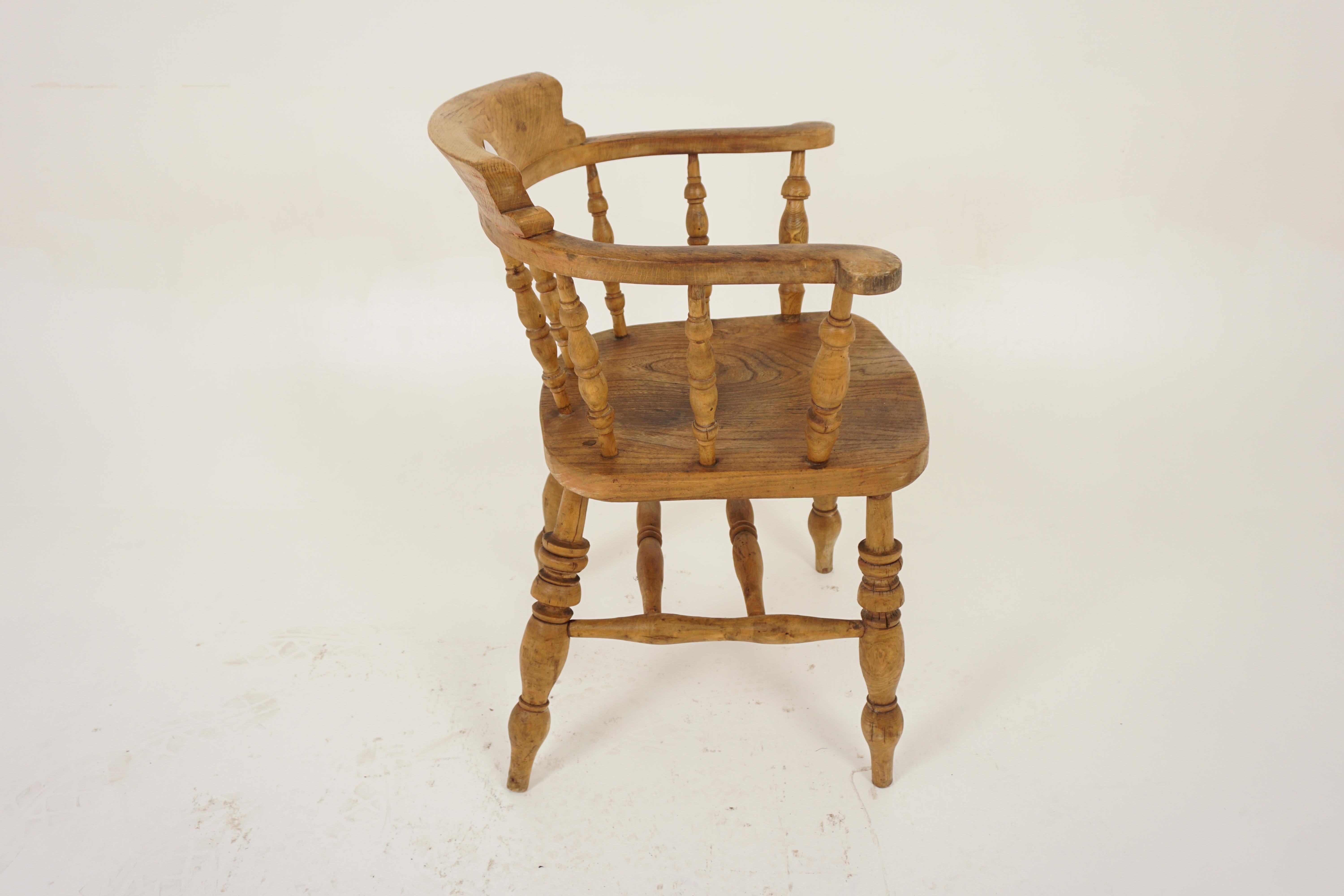 Late 19th Century Antique Beech & Elm Chair, Smokers Bow Office Chair, Scotland 1870, H1147