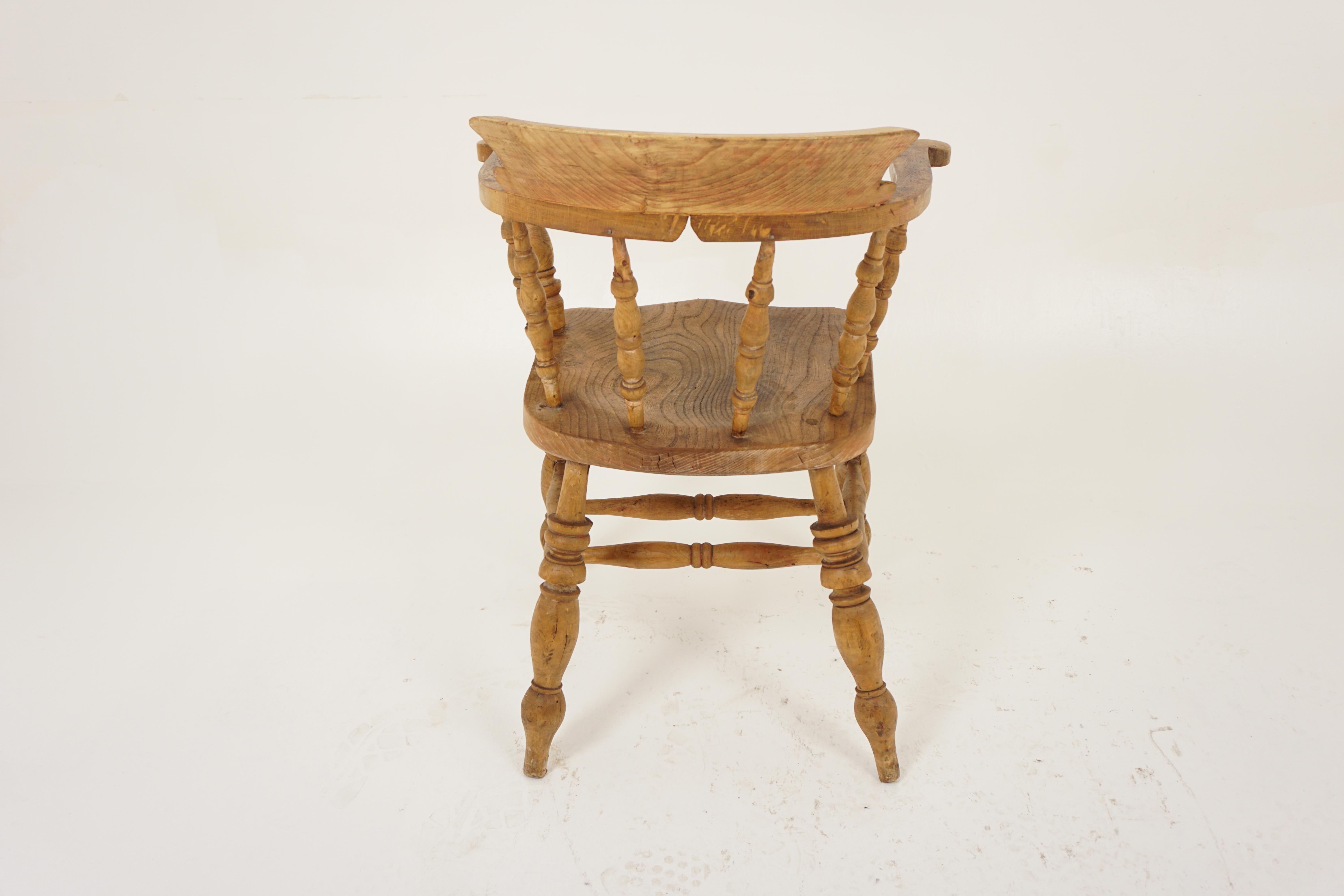 Antique Beech & Elm Chair, Smokers Bow Office Chair, Scotland 1870, H1147 1