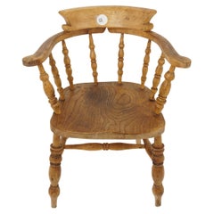 Antique Beech & Elm Chair, Smokers Bow Office Chair, Scotland 1870, H1147