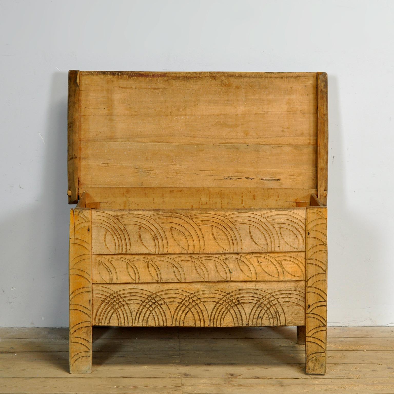 Hand-Carved antique beech shepherd’s chest, 1850’s For Sale