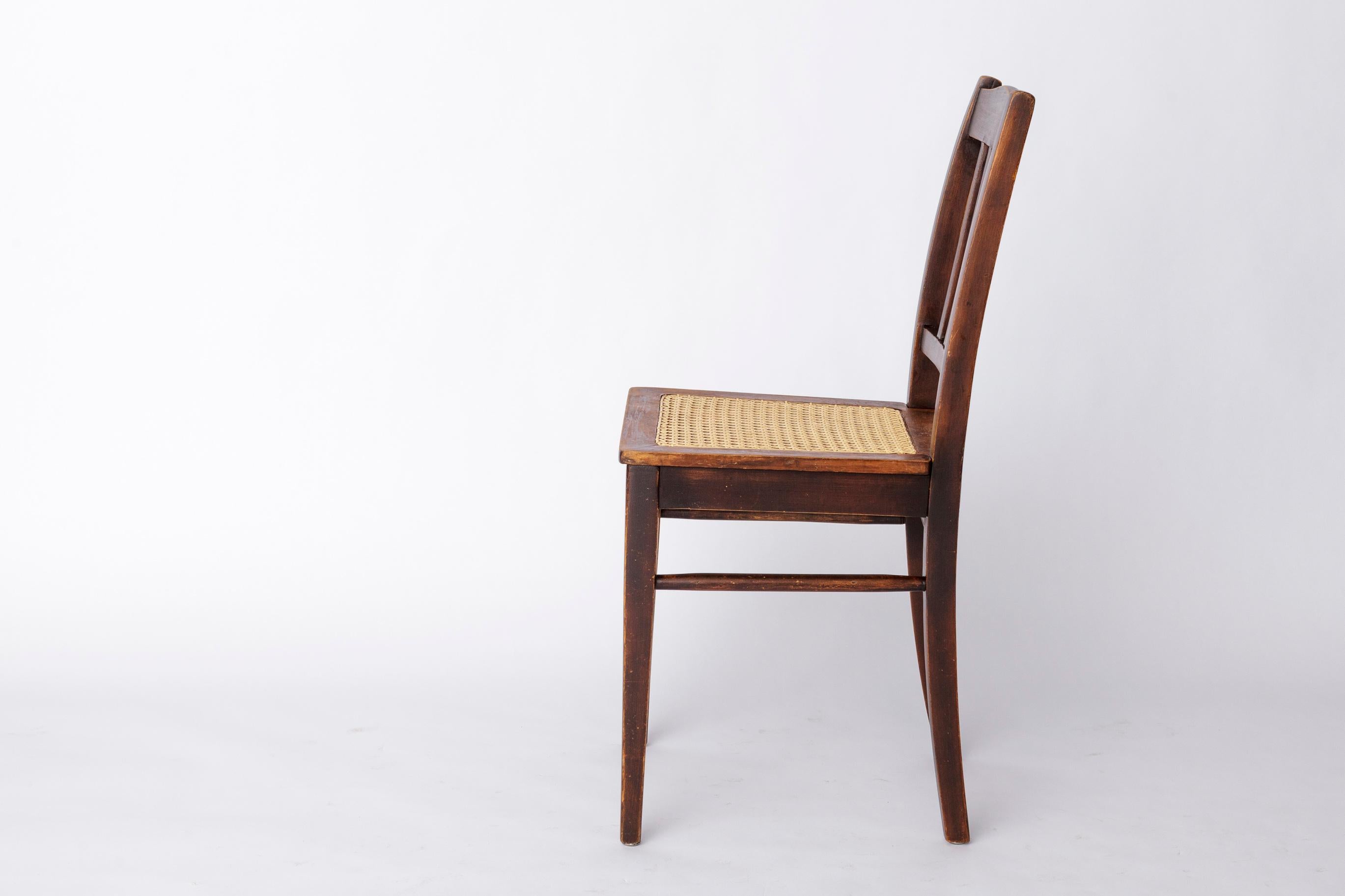 Mid-20th Century Antique Beech Wood Chair – 1940s German Desk or Dining Chair with New Cane Seat For Sale