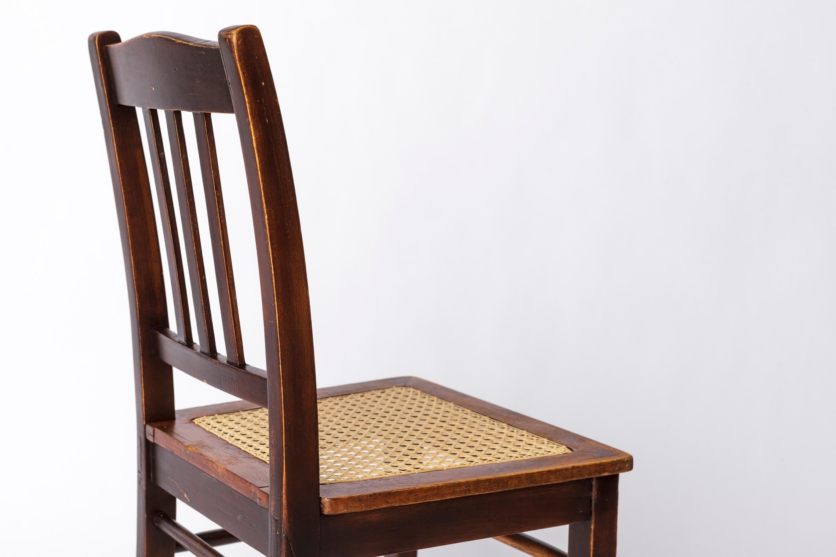 Antique Beech Wood Chair – 1940s German Desk or Dining Chair with New Cane Seat For Sale 2
