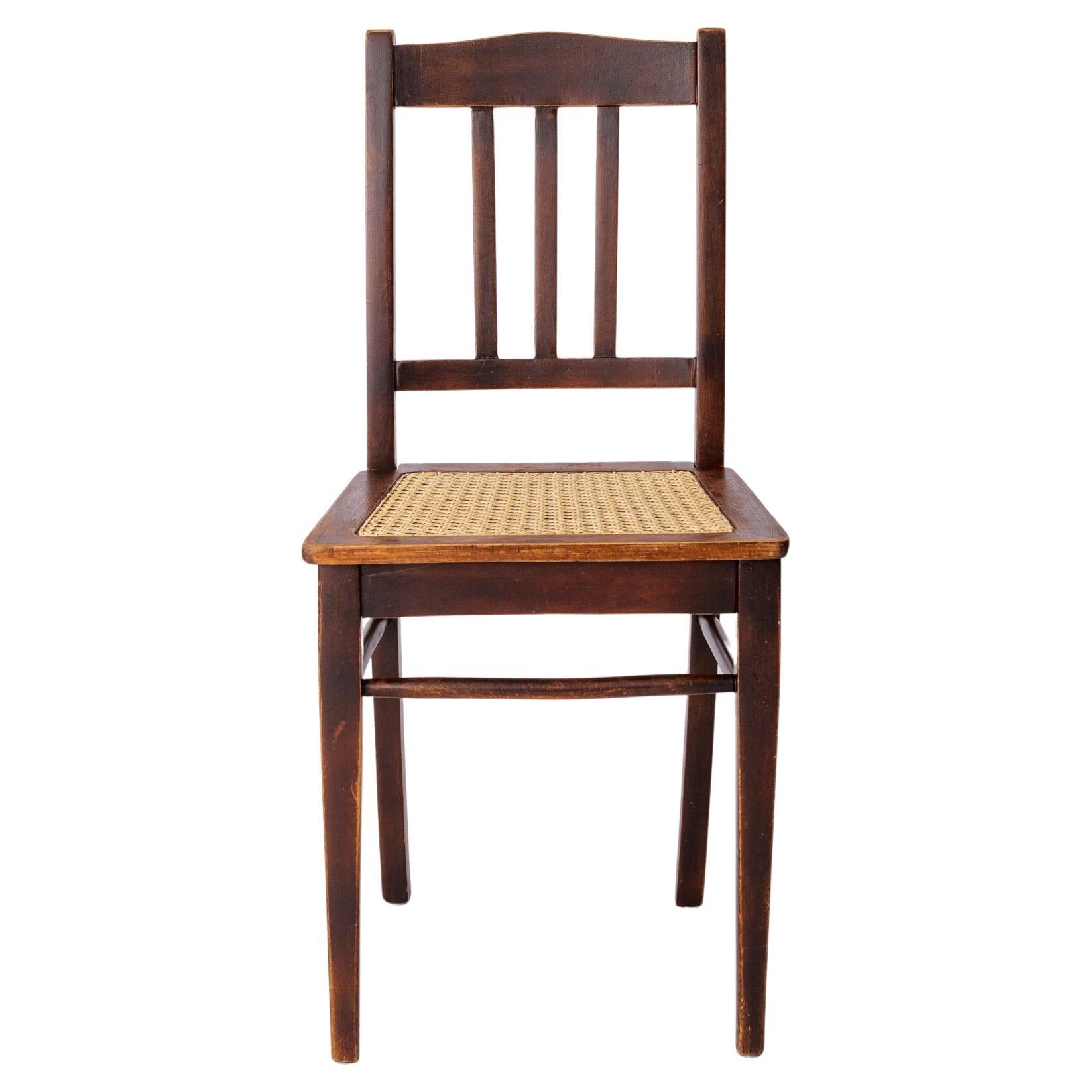 Ancienne chaise en bois de Beeche - Chaise de bureau ou de salle à manger allemande des années 1940 avec assise en canne neuve