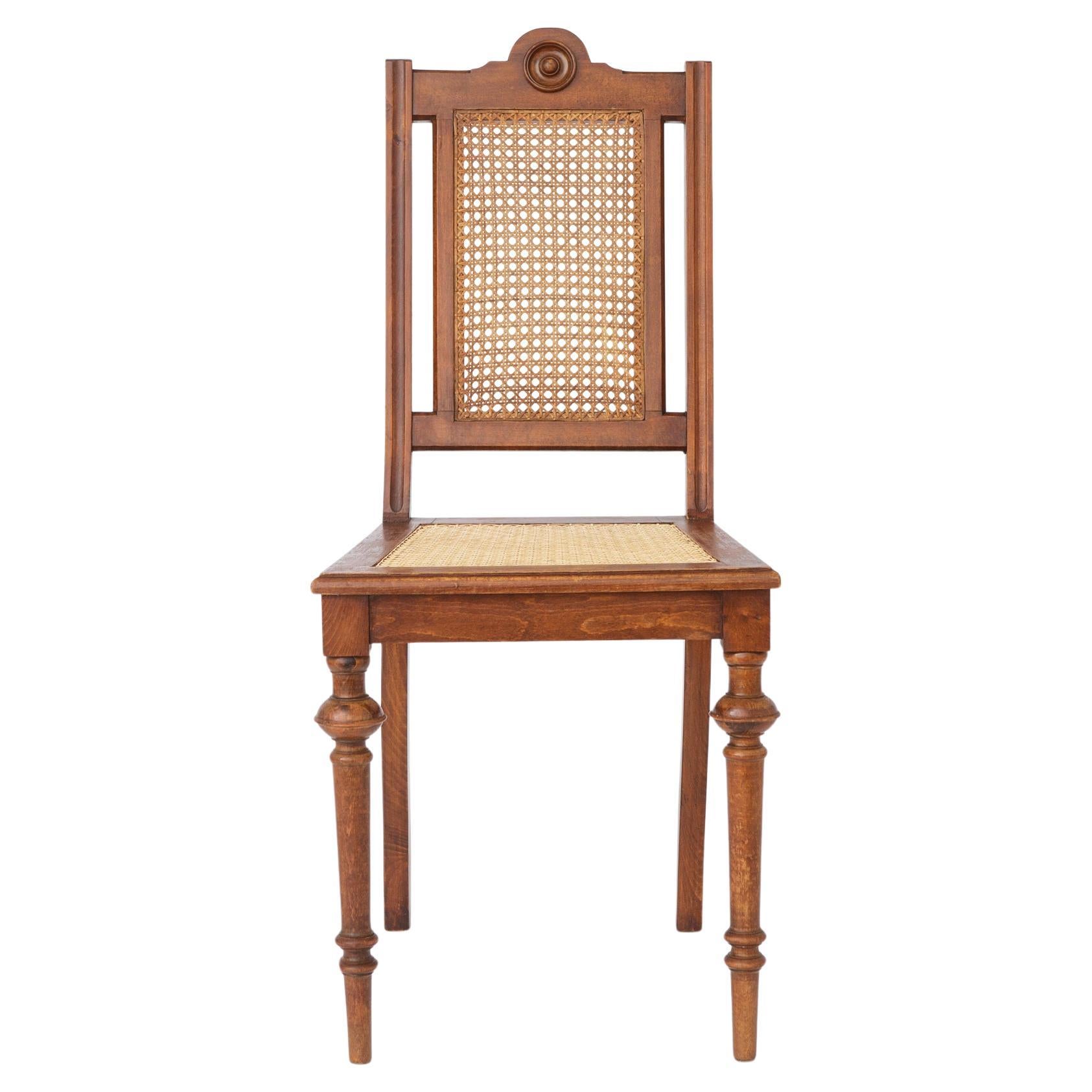 Antique Beechwood Chair with Cane Seat
Back, 1930s–1950s Turned Wood Dining
