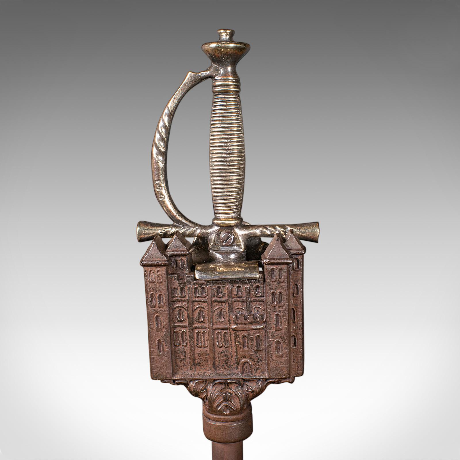 Antique Beefeater Fireside Companion, Cast Iron, English, Fire Tools, Edwardian For Sale 4