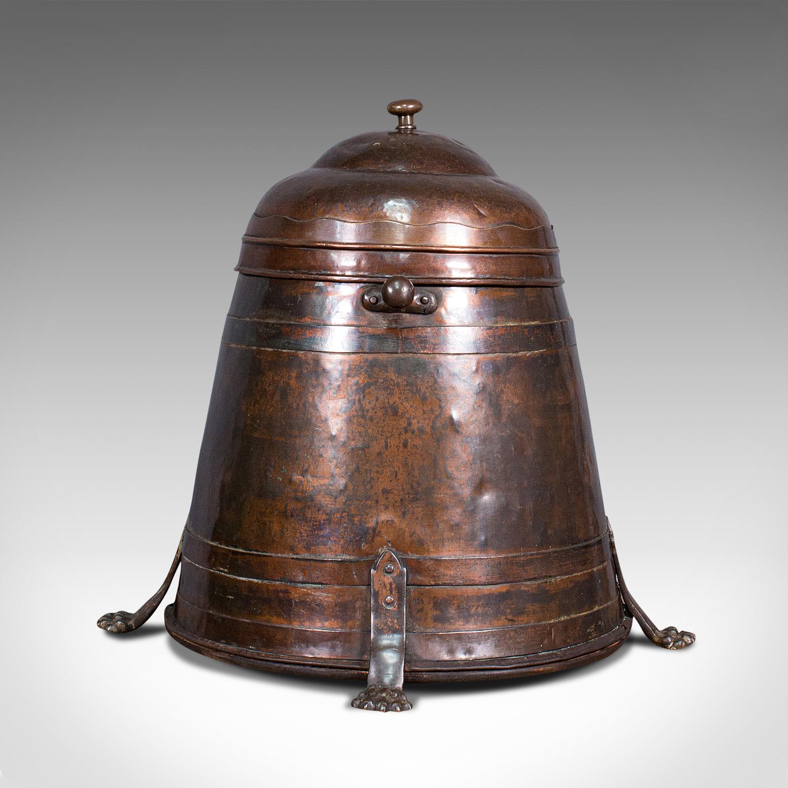 British Antique Beehive Fireside Store, Copper, Fire Bucket, Coal Bin, Victorian, C.1850 For Sale