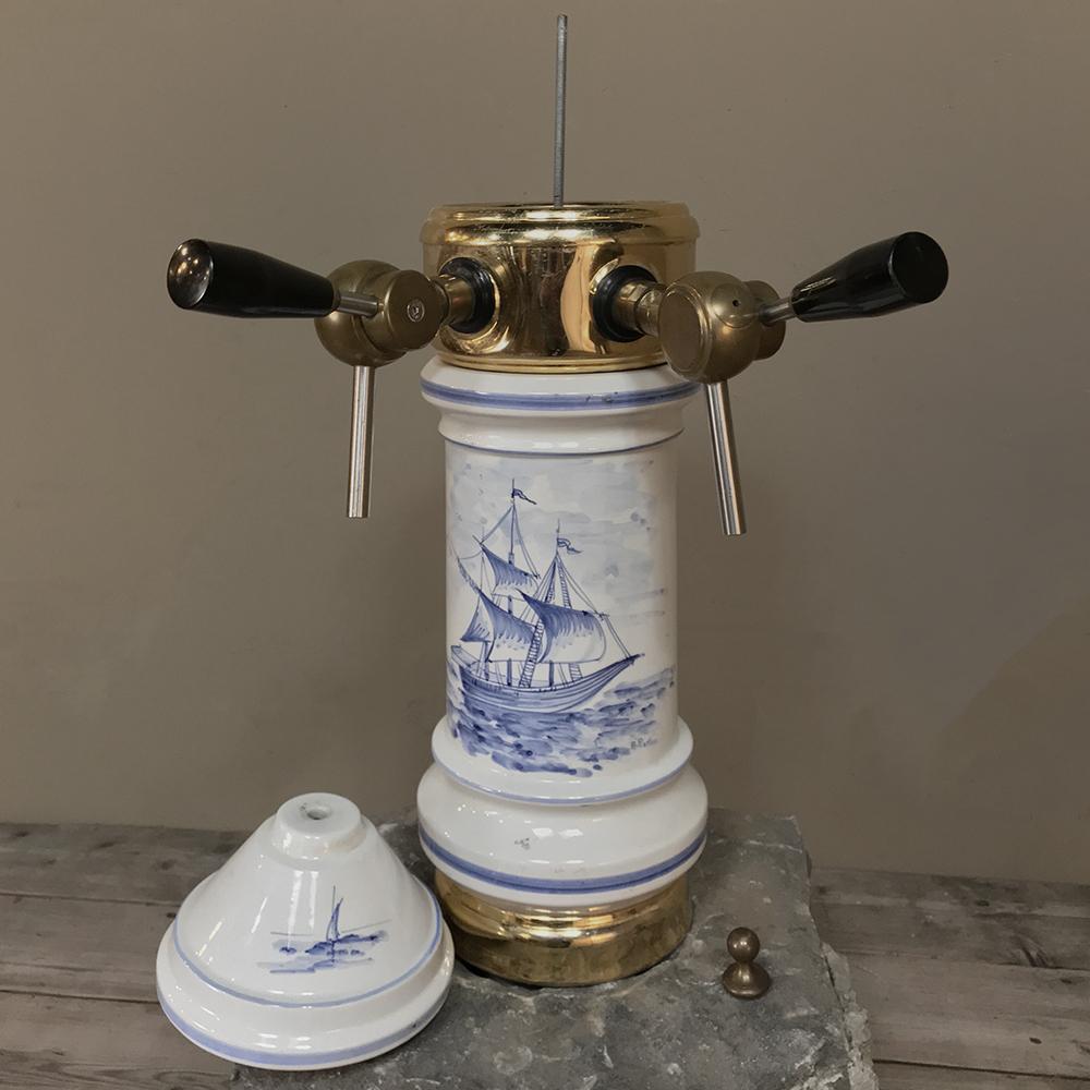 Romantic Antique Beer Tap, Belgian Porcelain and Brass