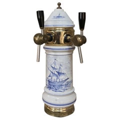 Antique Beer Tap, Belgian Porcelain and Brass