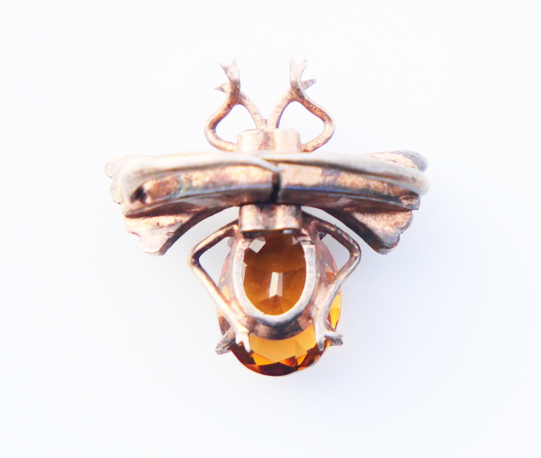 Women's Antique Beetle Brooch Citrine Garnet Seed Pearls Gilt Silver / 2.1gr For Sale