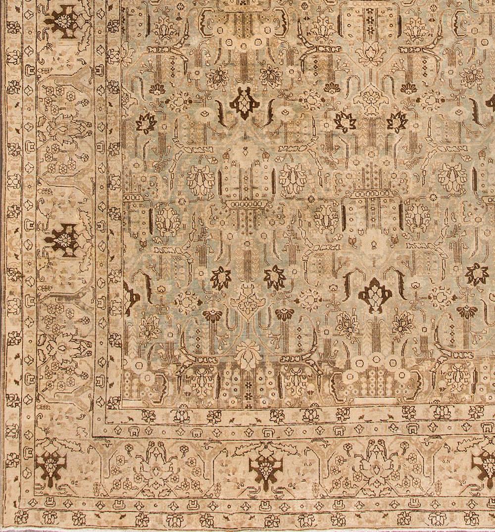 Hand-Knotted Antique Beige All-Over Persian Tabriz Carpet For Sale