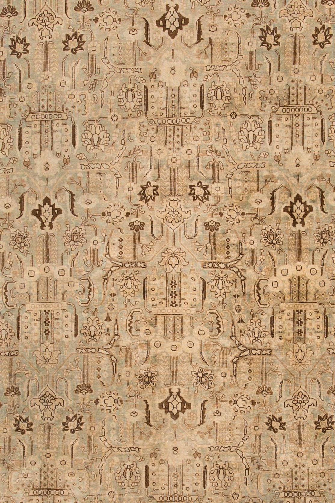 Antique Beige All-Over Persian Tabriz Carpet In Good Condition For Sale In Norwalk, CT