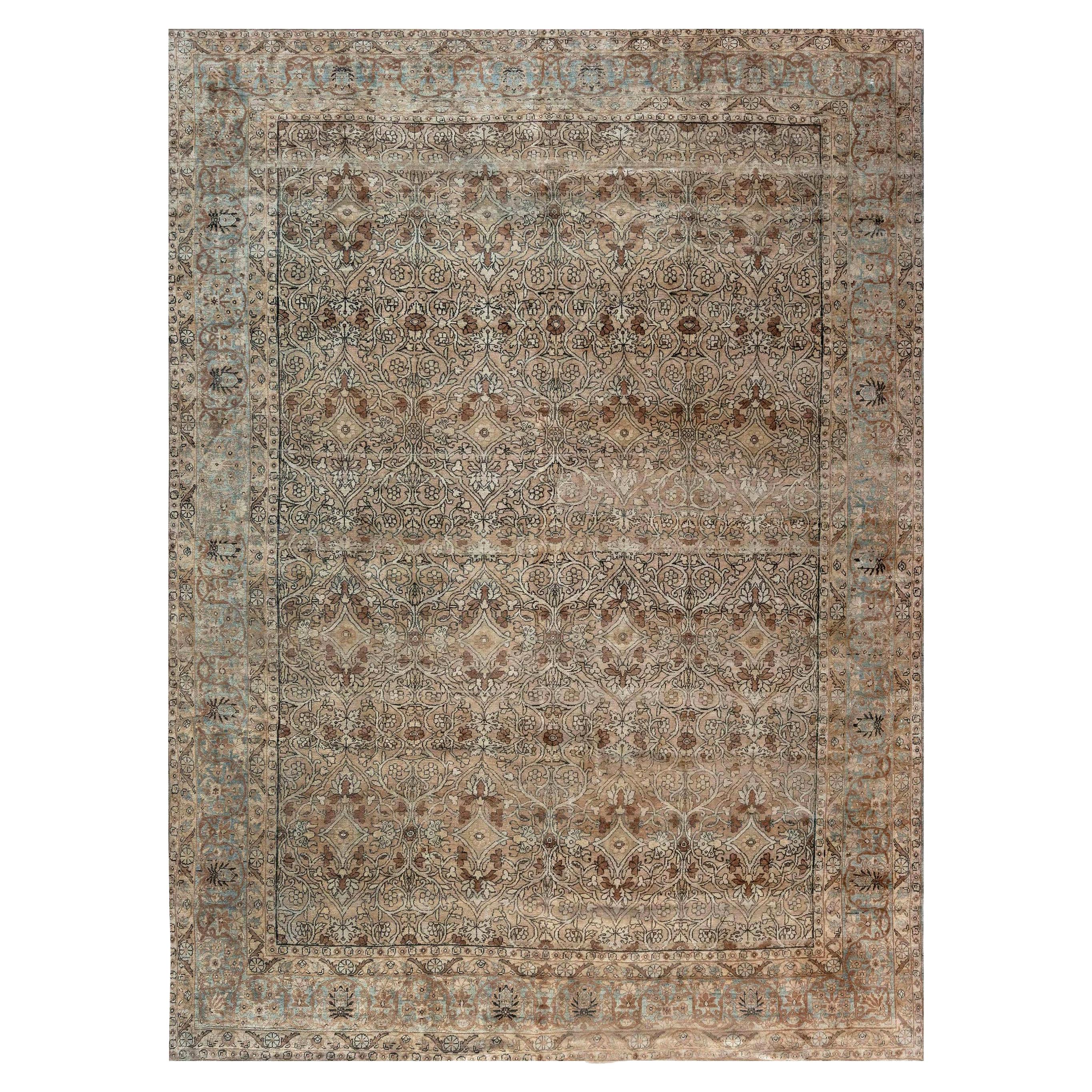 Antique Persian Kirman Botanic Hand-Knotted Rug For Sale