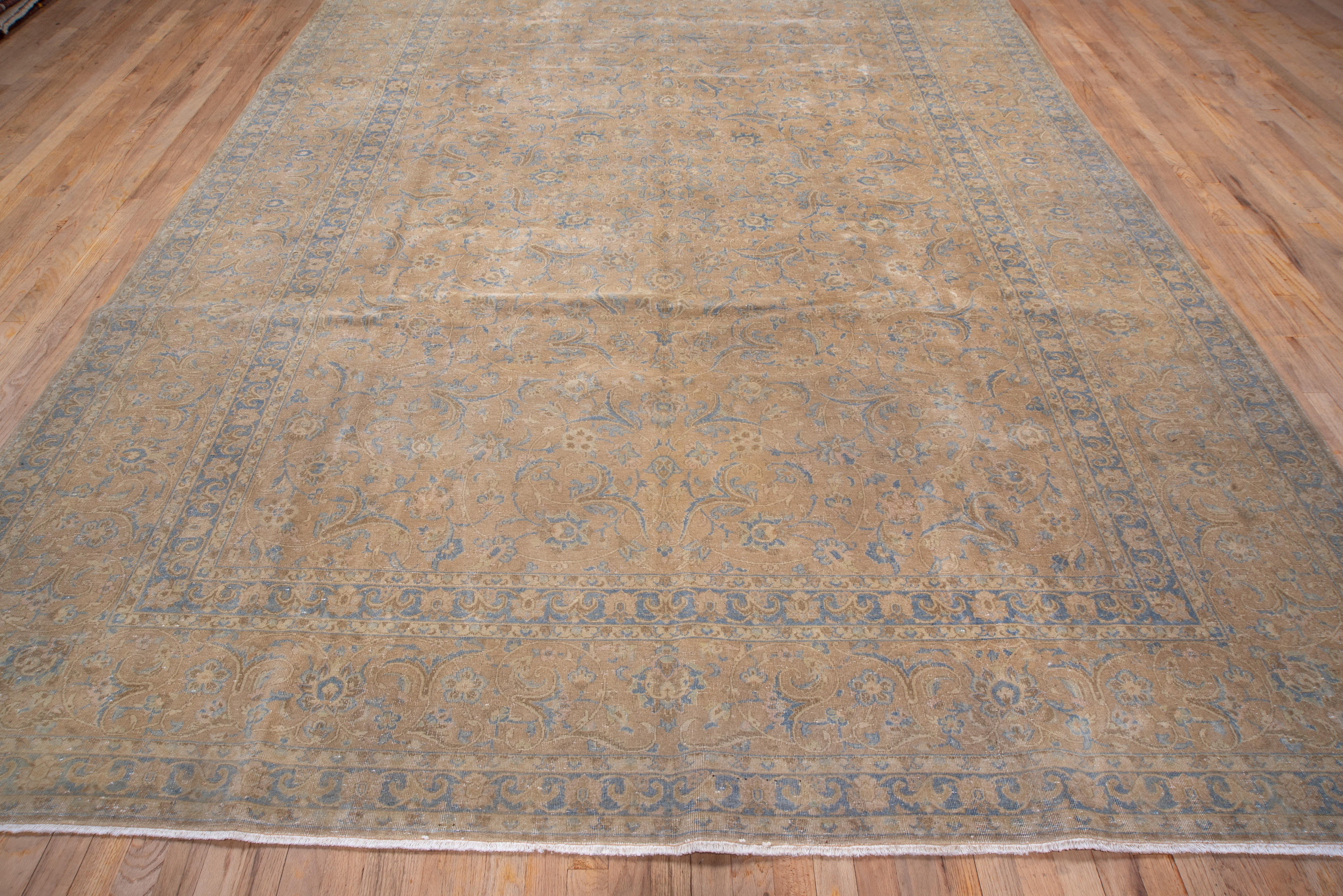 Hand-Knotted Antique Beige Fine Persian Kashan Carpet, circa 1930s For Sale