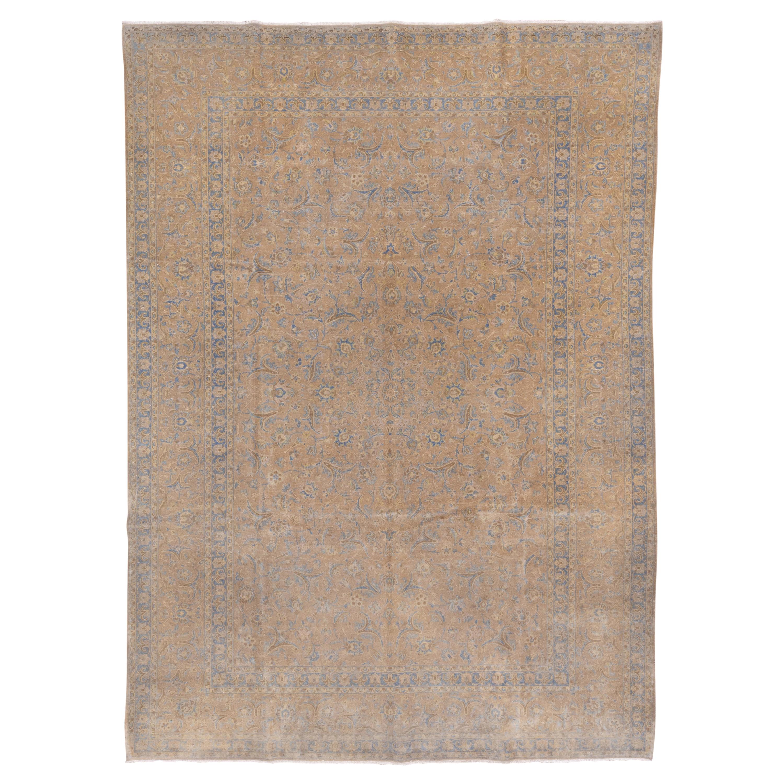 Antiker beigefarbener feiner persischer Kashan-Teppich, um 1930