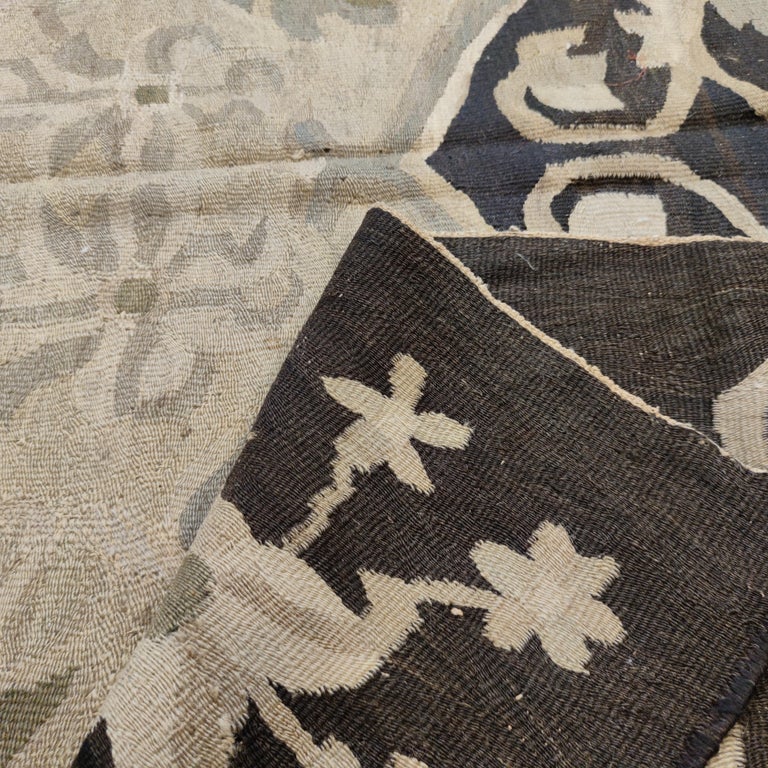 Antique Beige Ground Bessarabian Kilim Rug with Black Border For Sale