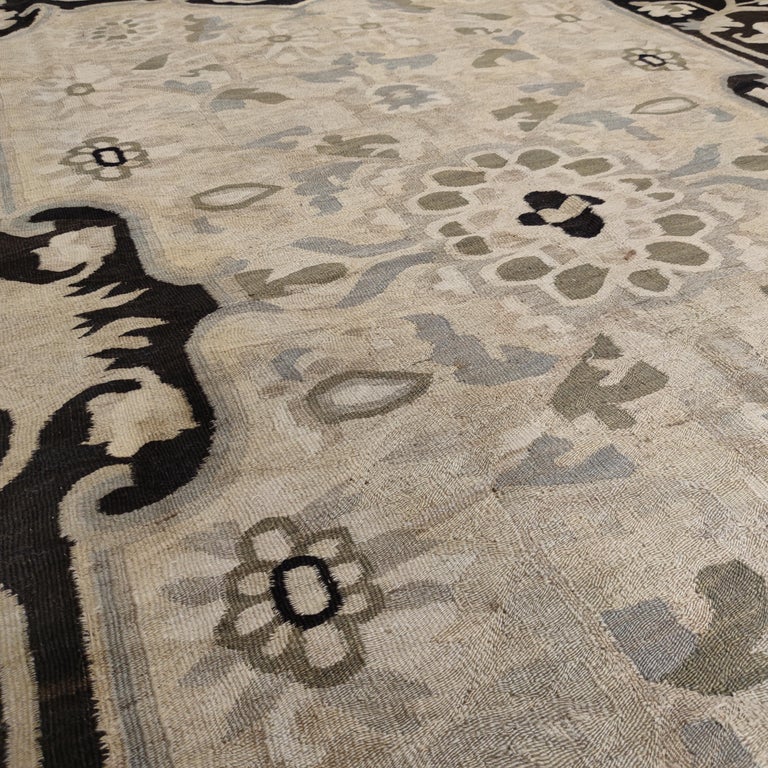 Antique Beige Ground Bessarabian Kilim Rug with Black Border For Sale