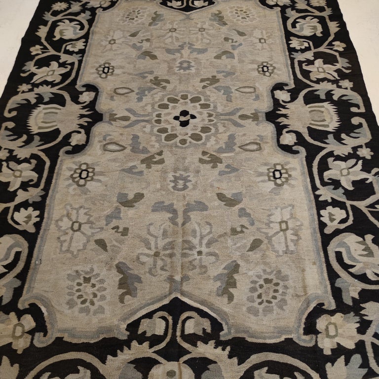 Antique Beige Ground Bessarabian Kilim Rug with Black Border For Sale ...