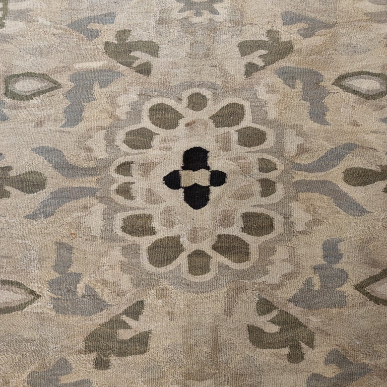 Antique Beige Ground Bessarabian Kilim Rug with Black Border For Sale