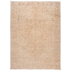 Antique Beige Persian Heriz Handmade Medallion Floral Wool Rug