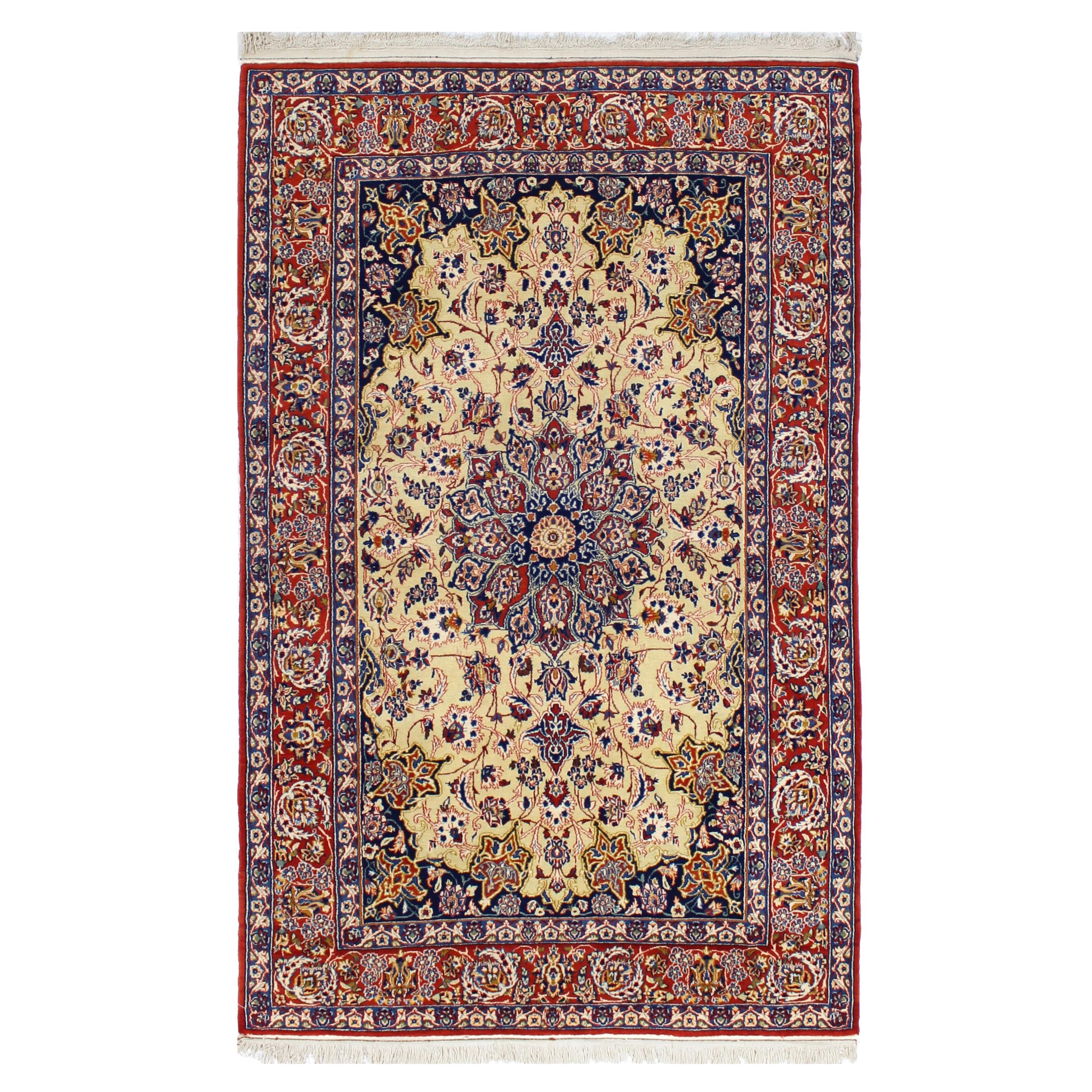 Old Beige, Red, and Blue Persian Accent Rug