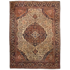 Ancien tapis persan Farahan en laine beige Sarouk fait à la main