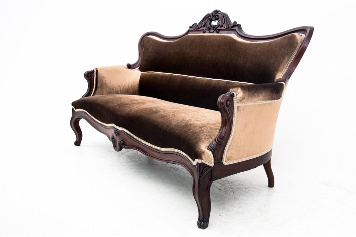 Velvet Antique Beige Sofa, Northern Europe, circa 1880, After Restoration