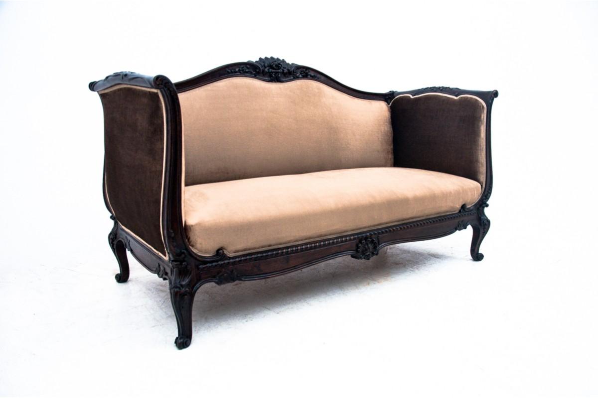 Antikes beigefarbenes Sofa, Skandinavien, ca. 1890er Jahre. Wiederhergestellt. im Angebot 4