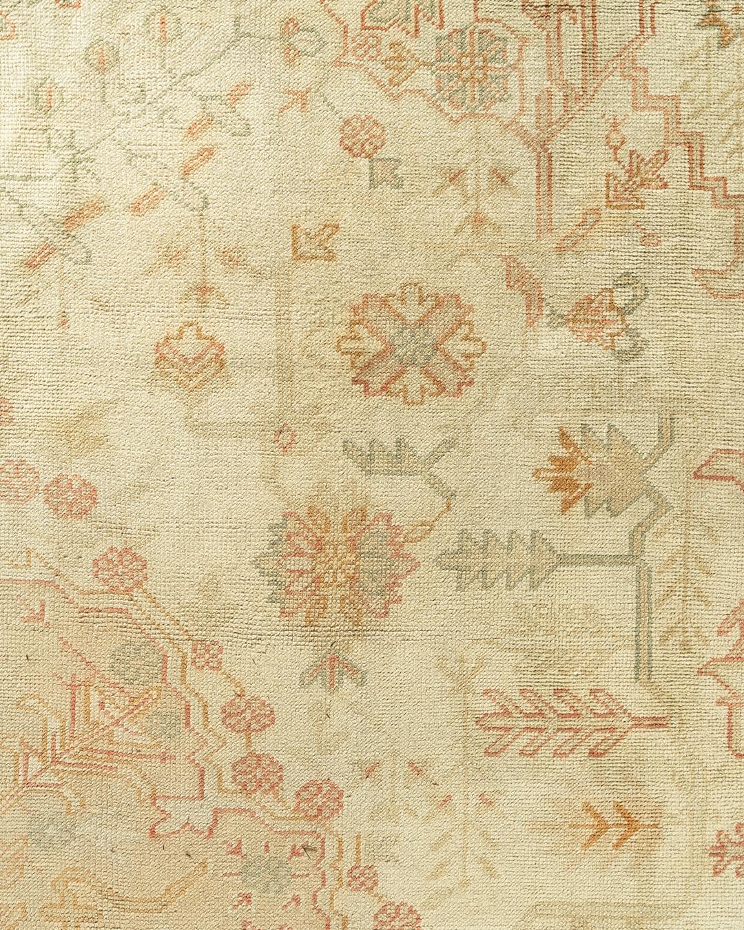 Antiker beigefarbener türkischer Oushak-Teppich, 12'3 x 15'10 (19. Jahrhundert) im Angebot
