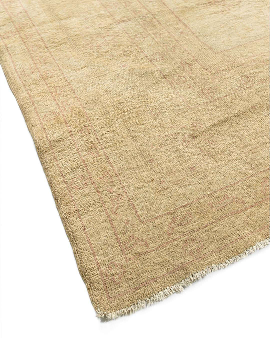 Hand-Woven Antique Beige Turkish Oushak Rug, 13' x 16' For Sale