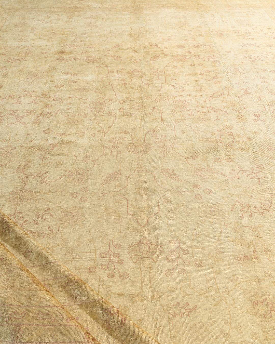 19th Century Antique Beige Turkish Oushak Rug, 13' x 16' For Sale