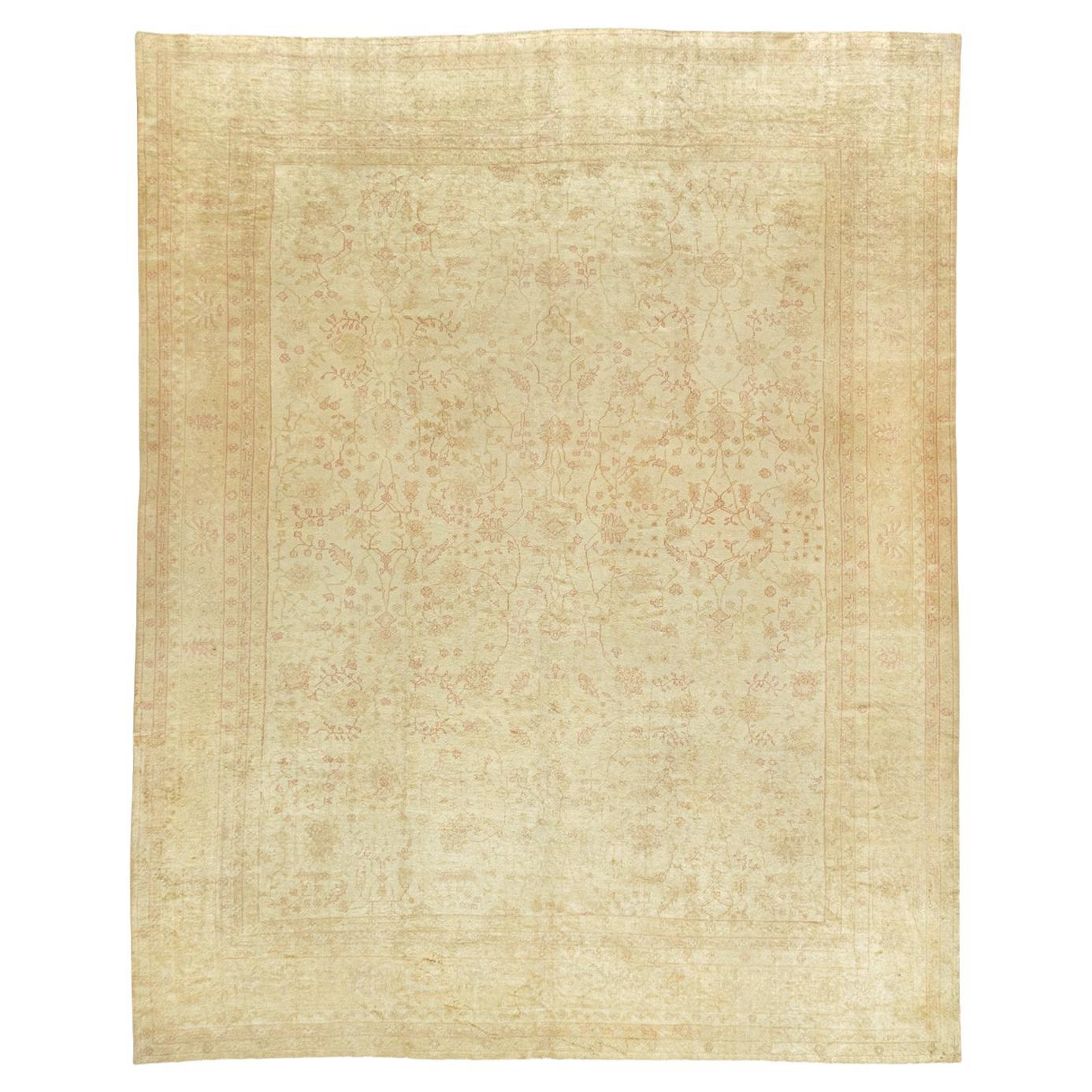 Antique Beige Turkish Oushak Rug, 13' x 16' For Sale