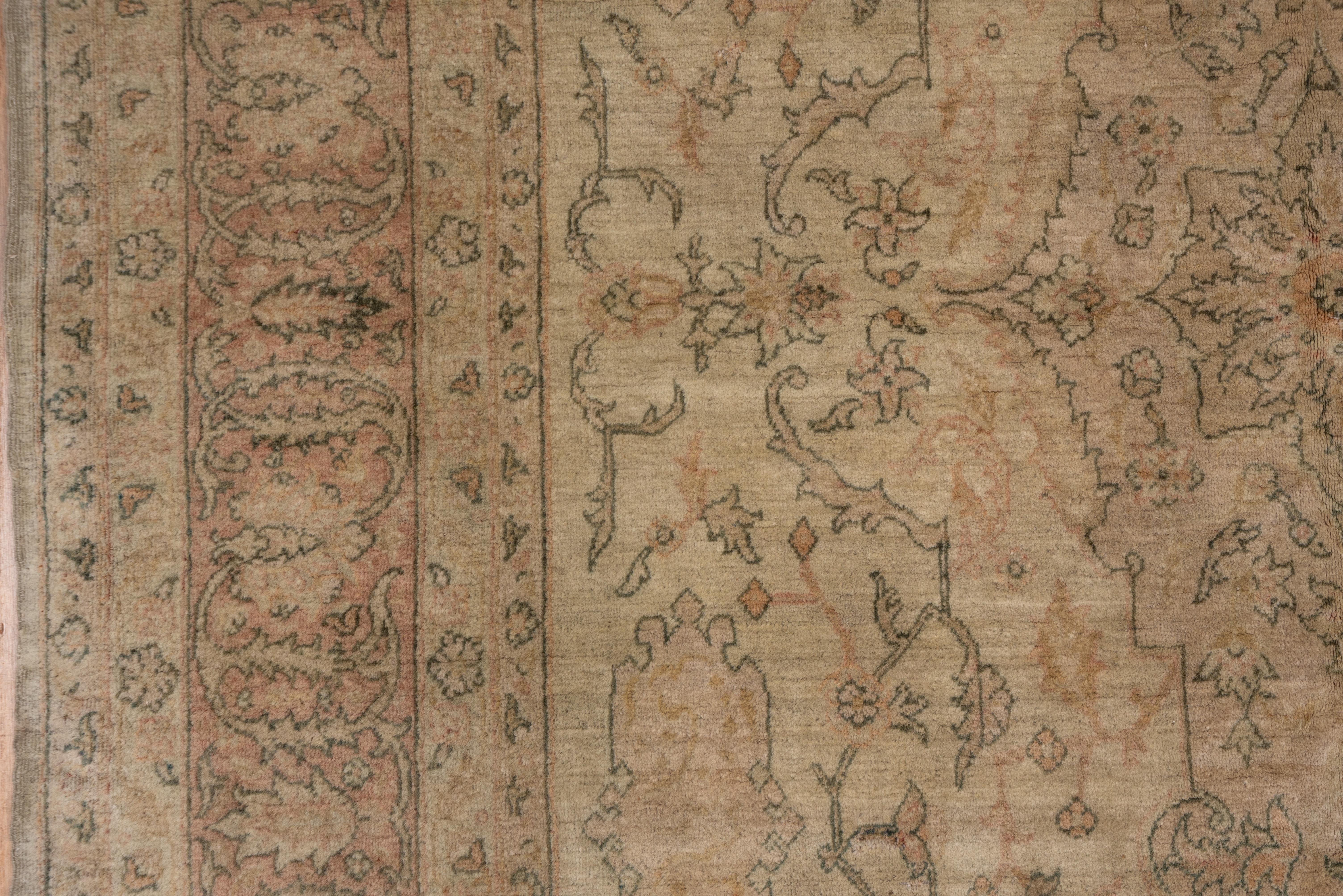 This urban eastern Anatolian rug shows a beige subfield set on a pale tan ground, with a small flower, rosette, leaf and palmette all-over pattern. Light palette works anywhere.
 