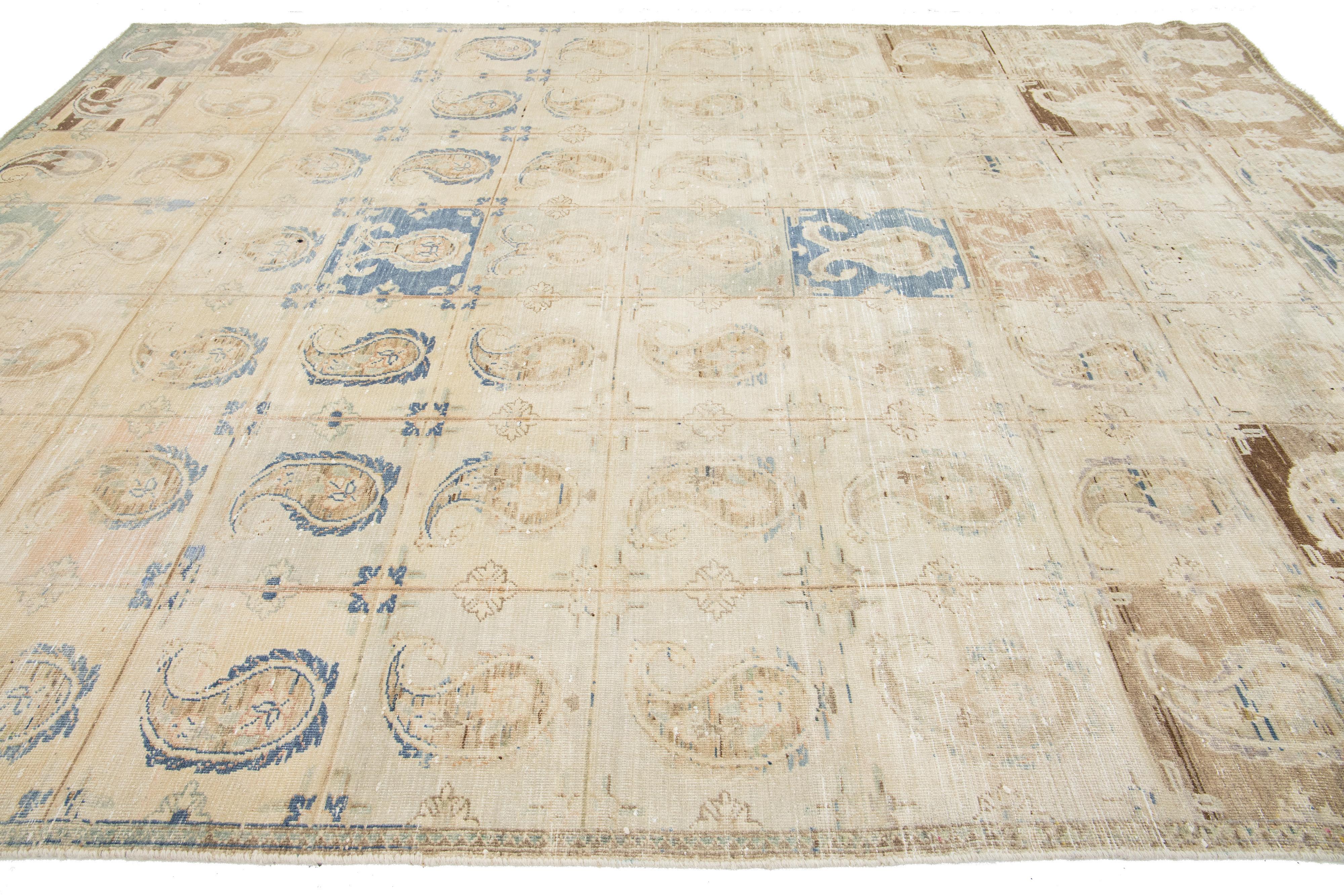 Antique Beige Wool Rug Persian Tabriz Boteh Designed From The 1920s  For Sale 1