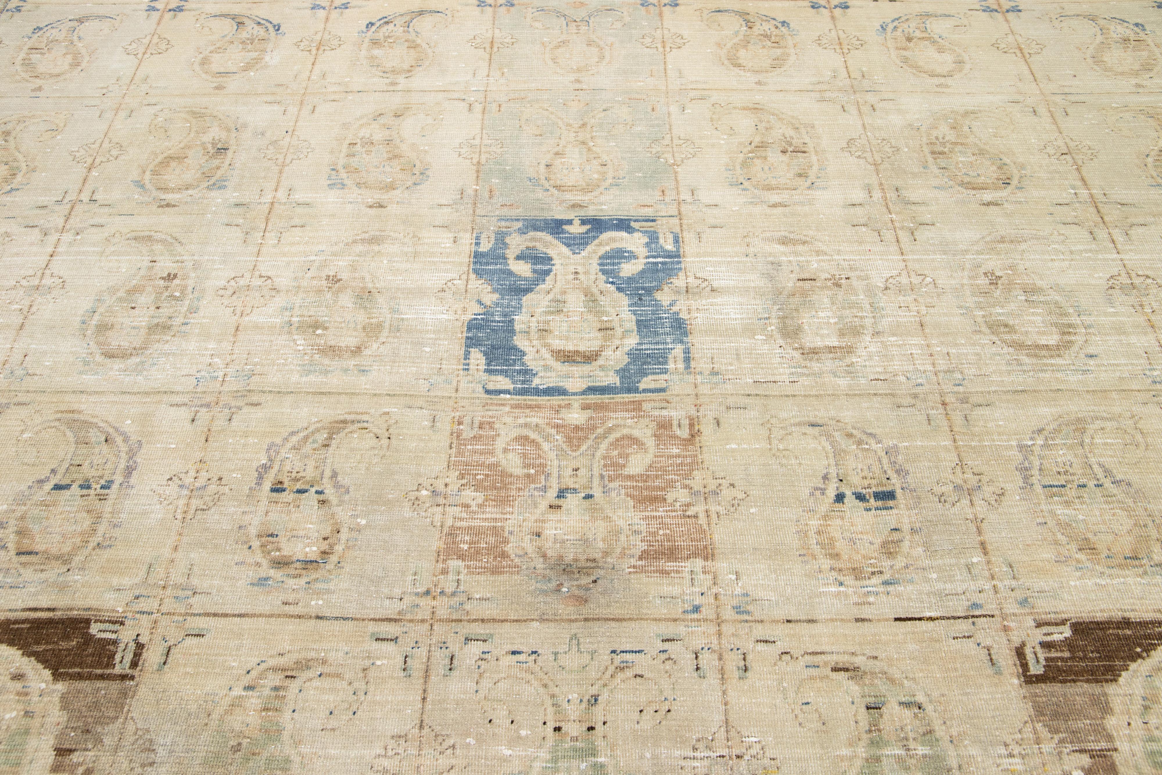 Antique Beige Wool Rug Persian Tabriz Boteh Designed From The 1920s  For Sale 3
