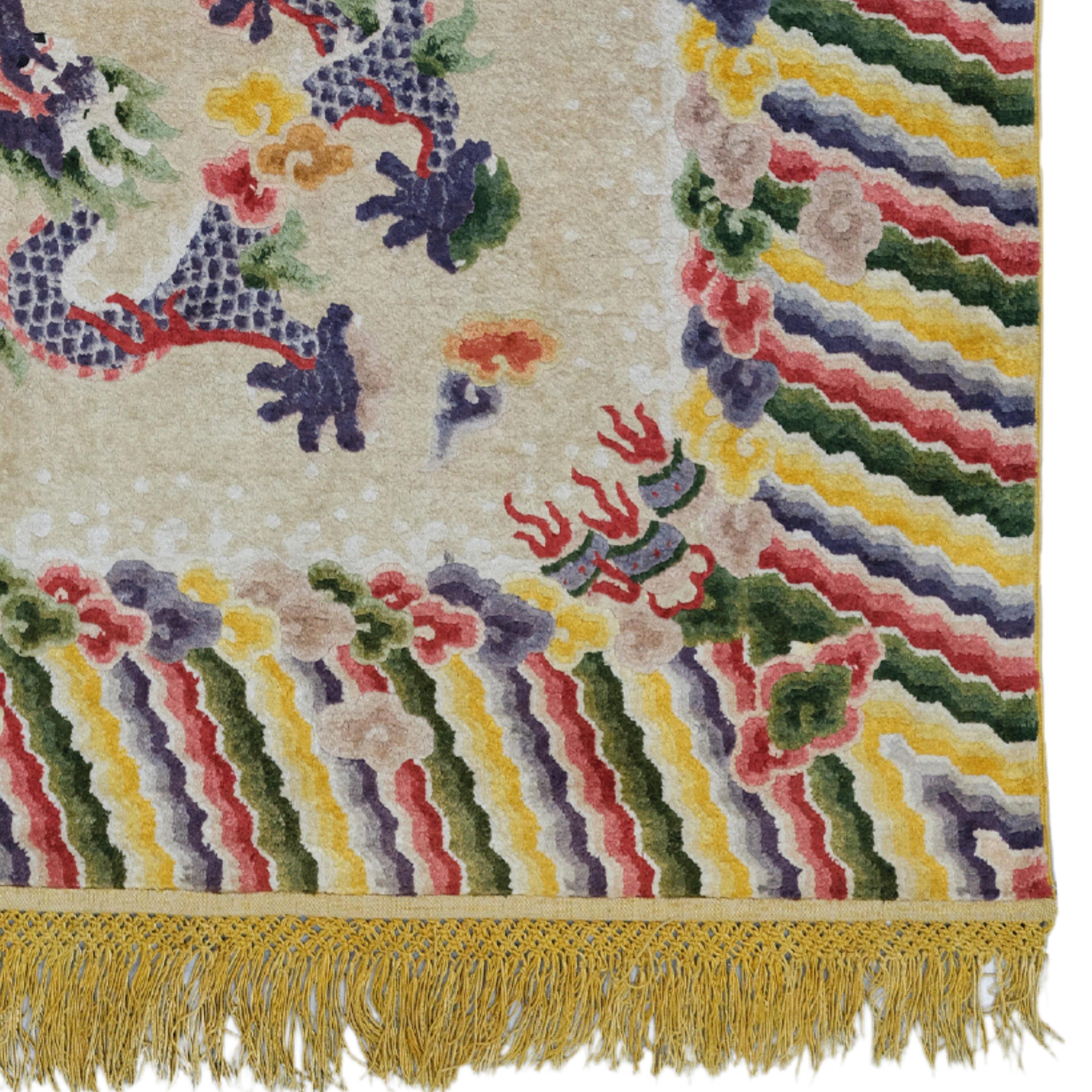 Antiker Pekinger Seiden-Palastteppich aus Seide – handgefertigter asiatischer Teppich, antiker Teppich (19. Jahrhundert) im Angebot