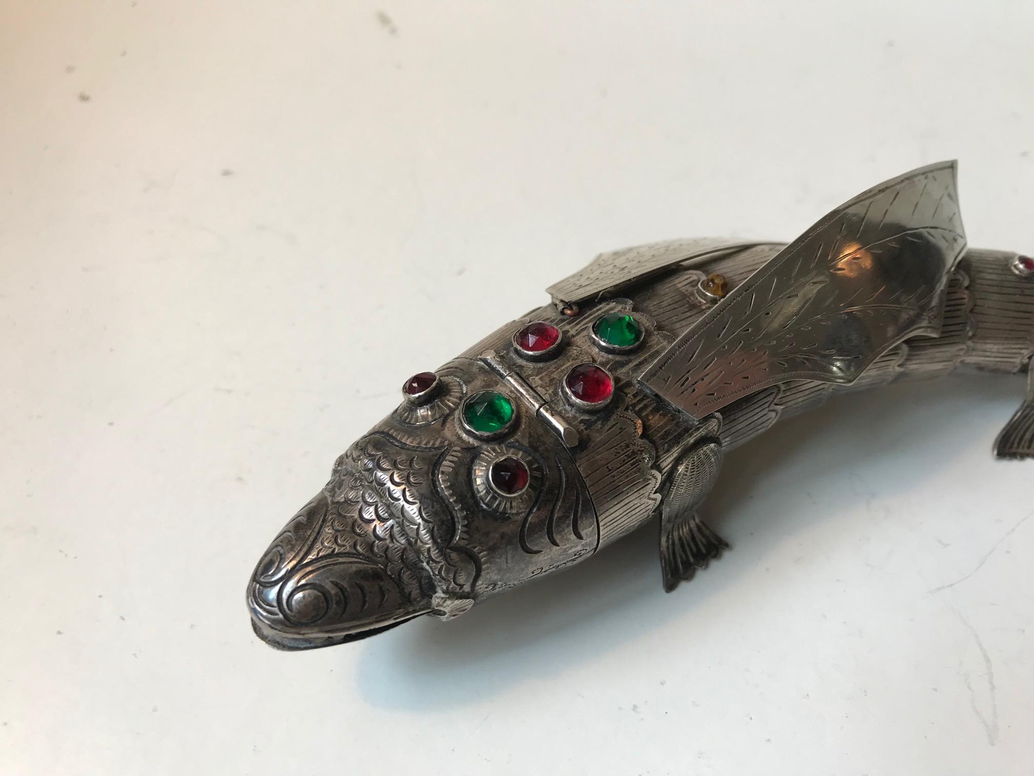 Early 20th Century Antique Bejeweled Silver Dragon, Opium Snuff Box