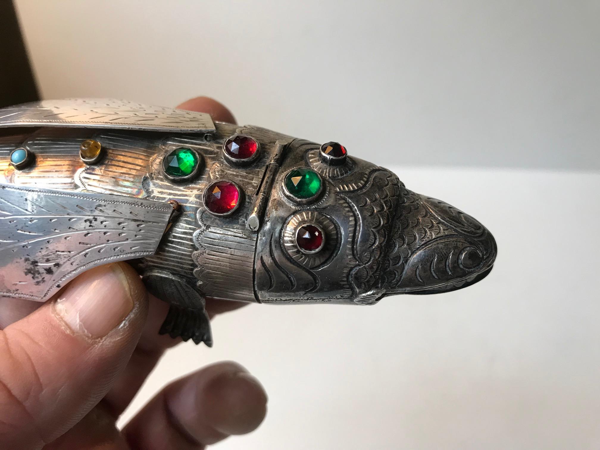 Antique Bejeweled Silver Dragon, Opium Snuff Box 2