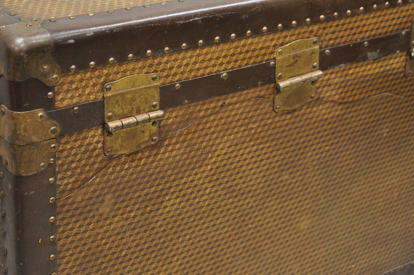 Ancienne malle à vapeur de voyage en caoutchouc Belber imprimé monogramme marron en vente 3