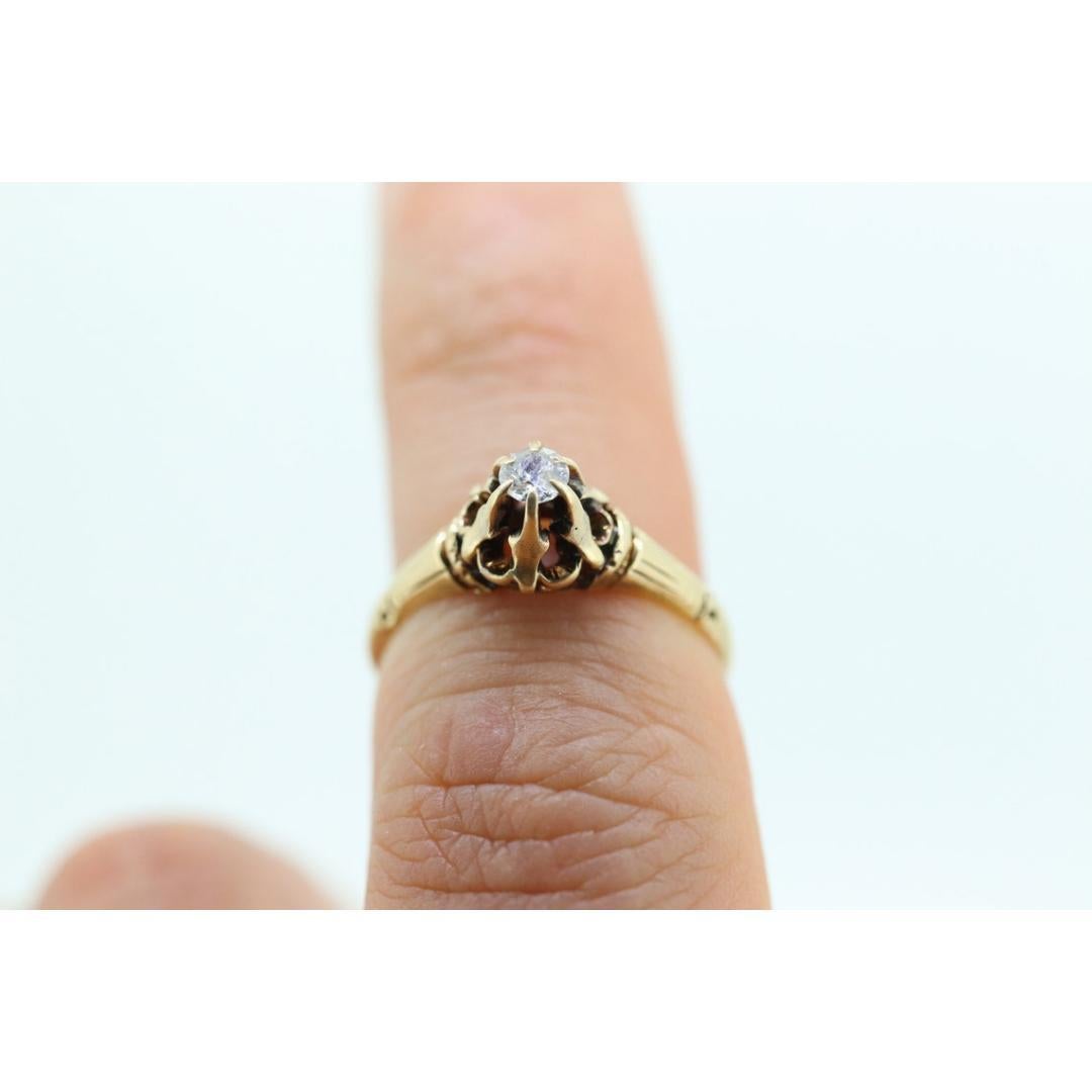 Antique Belcher Set Diamond 14k engraved ring. 0.15ct Victorian Prong Diamond For Sale 5