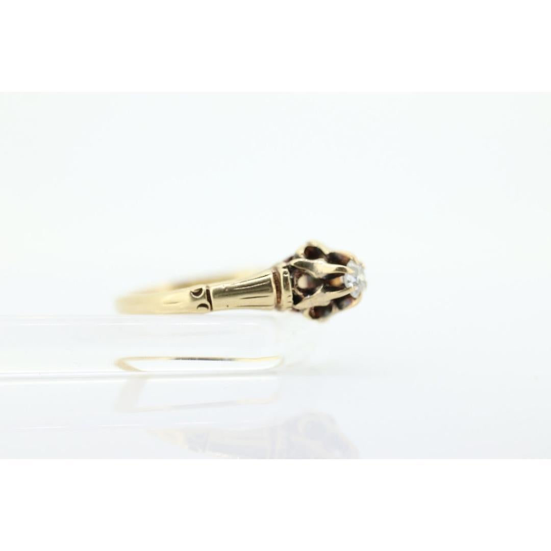 Antique Belcher Set Diamond 14k engraved ring. 0.15ct Victorian Prong Diamond For Sale 6