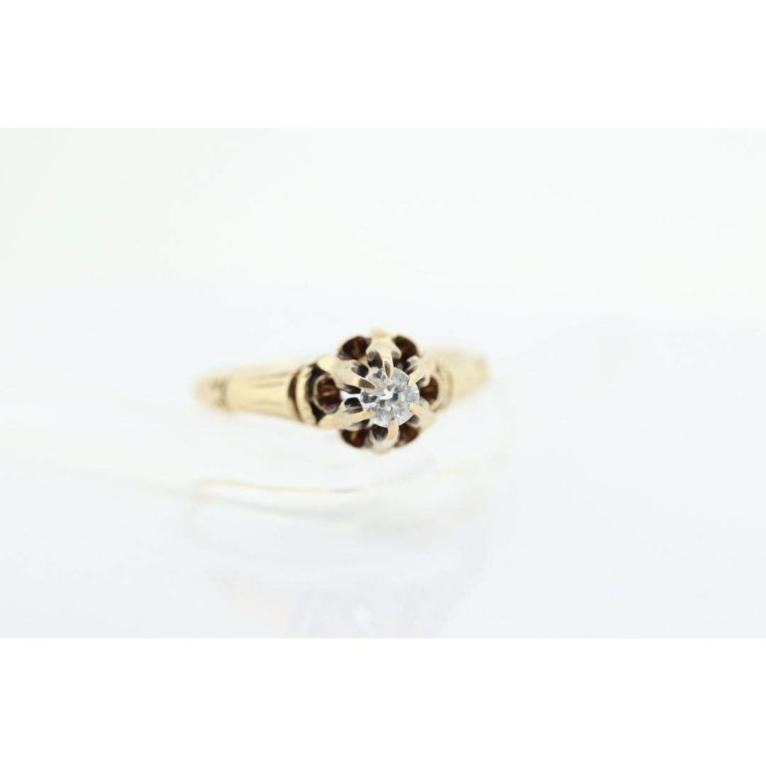 Antique Belcher Set Diamond 14k engraved ring. 0.15ct Victorian Prong Diamond For Sale 3