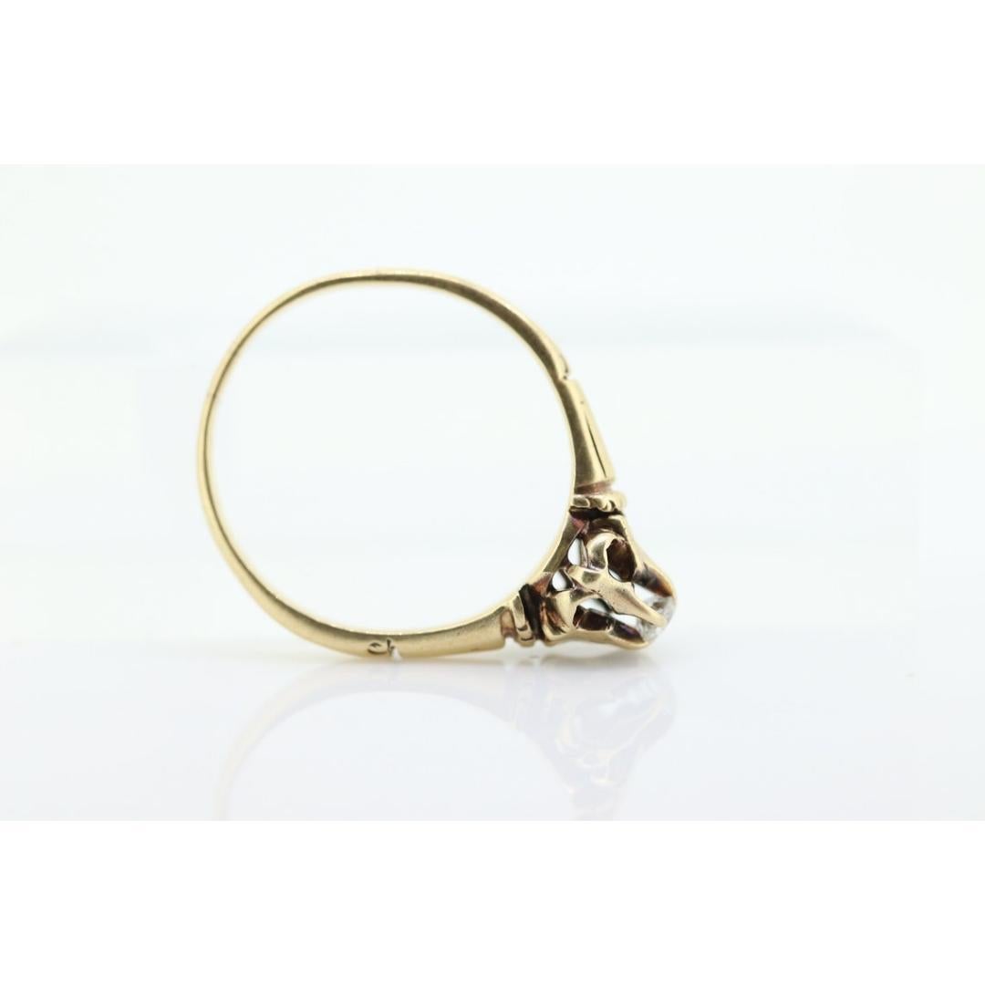 Antique Belcher Set Diamond 14k engraved ring. 0.15ct Victorian Prong Diamond For Sale 4