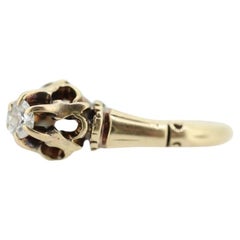 Antiguo anillo grabado Belcher Set Diamond 14k. Diamante Victoriano de 0,15ct