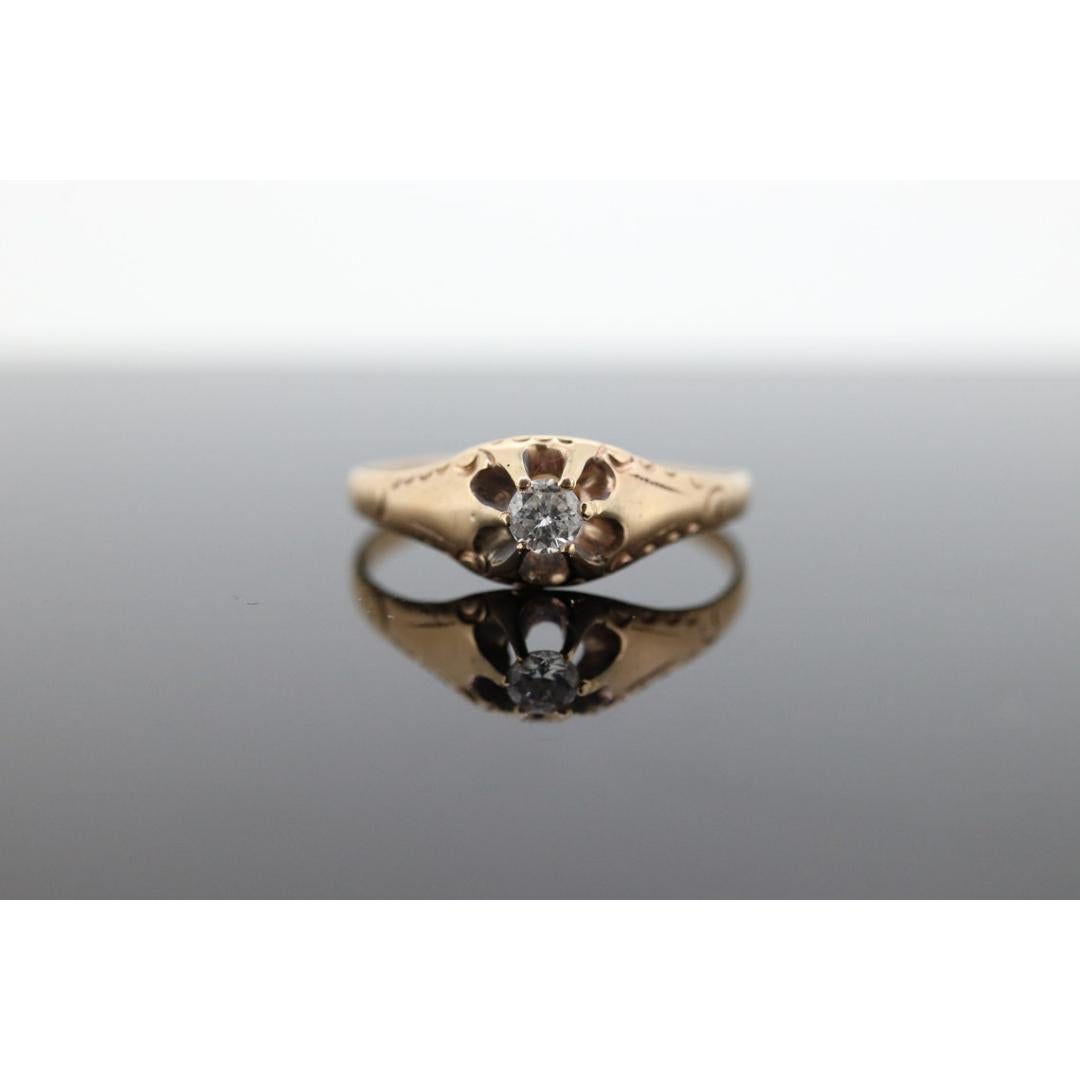 Anillo antiguo de filigrana de 14 quilates engastado con diamantes Belcher. Diamante Victoriano de 1/6ct en venta 3