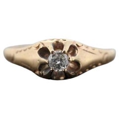 Antique Belcher Set Diamond 14k Filigree ring. 1/6ct Victorian Prong Diamond
