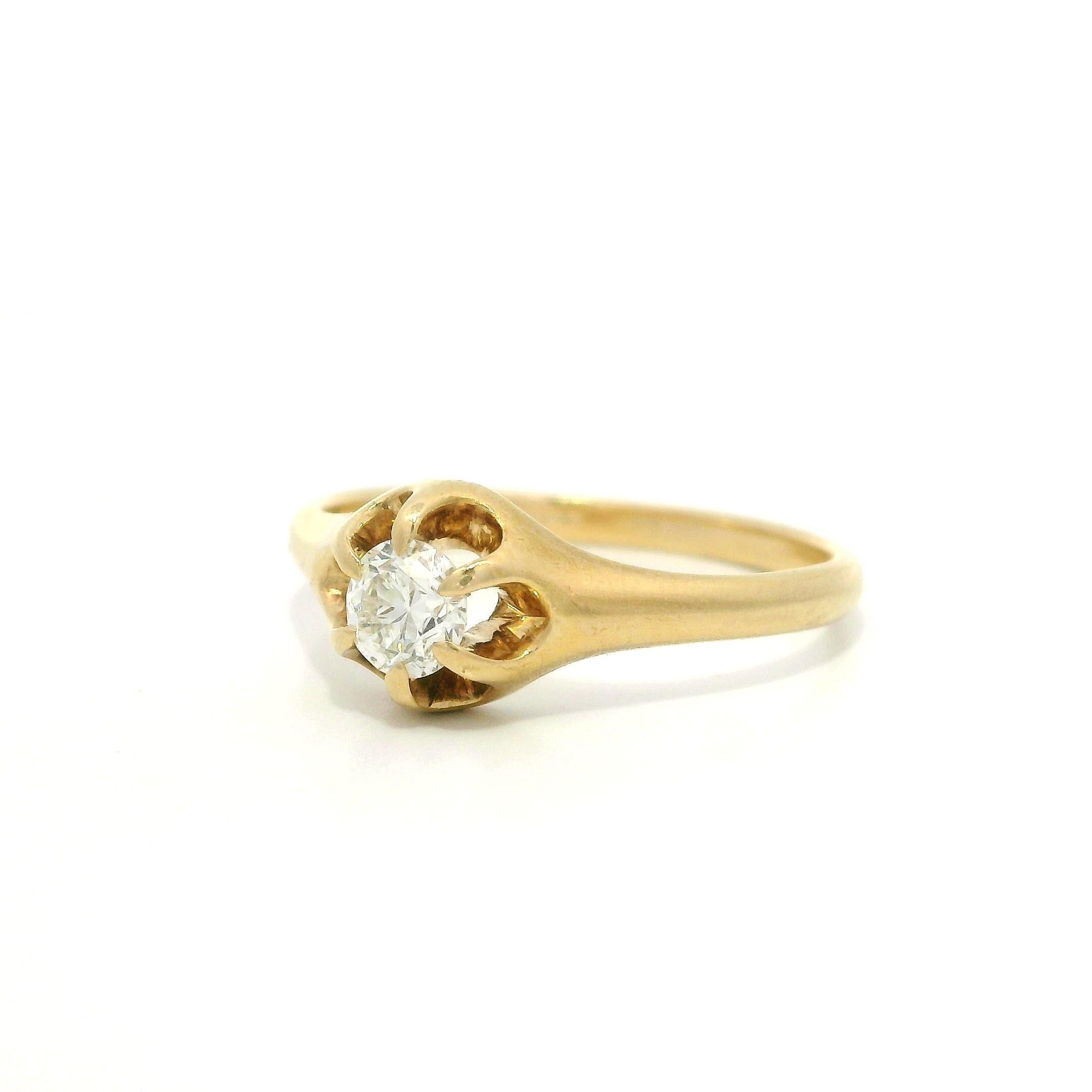 Taille vieille Europe Bague solitaire en or jaune Belcher 0.25ctw Old European Diamond Solitaire Ring en vente